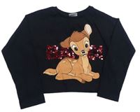 Černé crop triko Bambi s flitrami Disney
