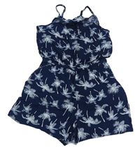 Tmavomodrý ľahký kraťasový overal s palmami H&M