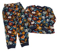 Tmavomodré vzorované plyšové pyžama so zvířaty Nutmeg