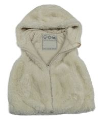 Béžová kožušinová zateplená vesta s kapucňou Tu