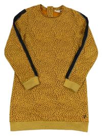 Okrové puntíkaté semišové šaty