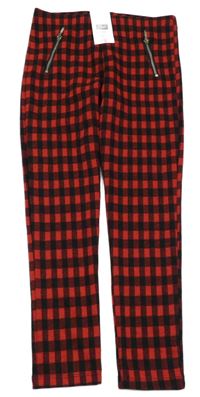 Nové - Červeno-černé kostkované tregíny se zipy F&F