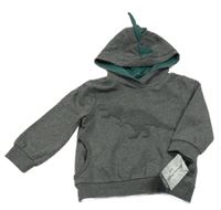 Nové - Tmavošedá melírovaná mikina s dinosaurem a kapucí Tommy Bahama