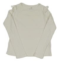 Smetanové žebrované triko s volánky H&M