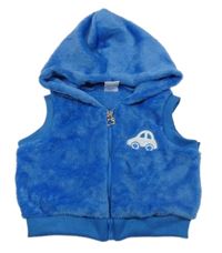 Modrá chlpatá prepínaci vesta s autom a kapucňou