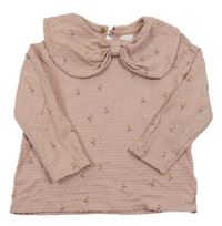 Starorůžové puntíkaté triko s květinami a límečkem Next