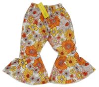 Nové - Bielo-žlto-oranžové kvetované hippie ľahké nohavice Shein