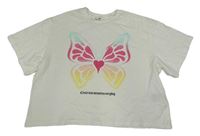 Smotanové crop tričko s motýlom H&M