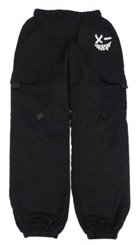 Čierne cargo cuff nohavice so smajlíkom Shein