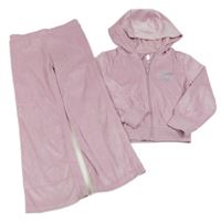 2 set - Růžová sametová propínací mikina s kapucí + široké sametové tepláky Kiki&Koko