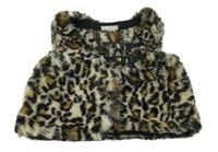 Béžovo-čierna leopardí kožušinová podšitá vesta