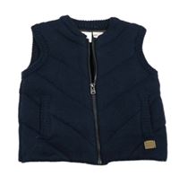 Tmavomodrá pletená zateplená propínací vesta Zara