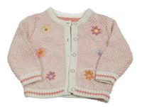 Ružovo-biely vzorovaný prepínaci sveter s výšivkami květů zn. Nutmeg