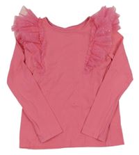 Růžové triko s tylovými volánky H&M