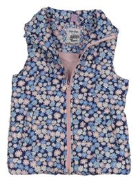 Modro-ružová kvetovaná šušťáková zateplená vesta Dopodopo