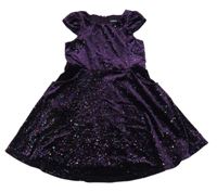 Tmavofialové třpytivé sametové šaty 