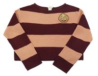 Růžovo-vínový pruhovaný lehký crop svetr - Harry Potter H&M