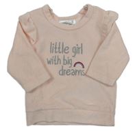 Svetloružová rebrovaná zamatová mikina s nápisom a volánikmi Ergee