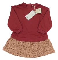 Nové - tmavoružové teplákové šaty s kvítky Mango