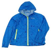 Modrá vzorovaná šušťáková ľahká športová bunda s kapucňou