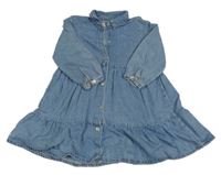 Světlemodré riflové propínací šaty s límečkem ZARA