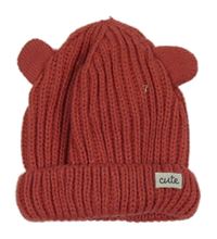 Starorůžová pletená čepice s nášivkou 