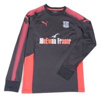 Tmavošedo-ružové funkčné športové tričko s nápisom a logom Puma