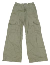 Khaki plátenné široké nohavice s vreckami H&M