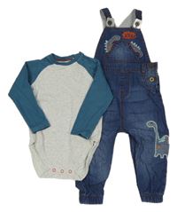2 set - šedo-modré body + tmavomodré podšité lehké laclové rifle s dinem Next