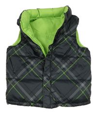 Sivo-zelená vzorovaná šušťáková zateplená obojstranná vesta
