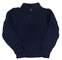 Tmavomodrý vlnený sveter s copánkovým vzorom GAP