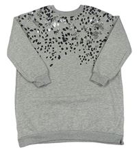 Sivé melírované teplákové šaty s leopardím vzorom a flitrami Lipsy London