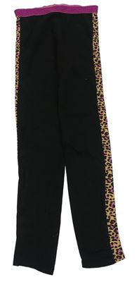 Čierno-béžovo-ružové legíny s pruhmi s leopardím vzorom Matalan