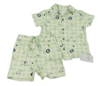 2set - Zeleno-bílá kostkovaná košile se zvířátky + kraťasy George