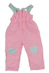 Neonově růžové šusťákové oteplovačky s trakami a srdiečkami