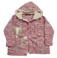 Ružovo-bielo-hnedý melírovaný prepínaci sveter s líškou a kapucňou George