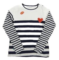 Bílo-tmavomodré pruhované triko se srdíčkem Vertbaudet