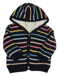 Tmavomodro-barevný pruhovaný propínací zateplený svetr s kapucí George