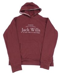 Vínová mikina s nápismi a kapucňou Jack Wills
