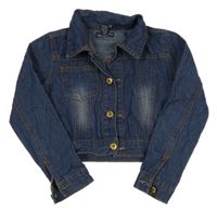 Tmavomodrá rifľová crop bunda