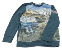 Šedozeleno-modrá mikina s potlačou C&A