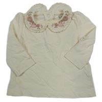 Smetanové triko s límečkem s květem C&A