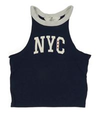 Tmavomodro-biely crop top s nápisom H&M