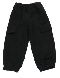 Čierne rebrované cargo cuff nohavice