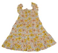 Nové - Bielo-žlto-ružové kvetované šaty Primark