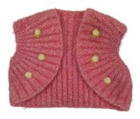 Ružová rebrovaná chlpatá trblietavá vesta s 3D kvety