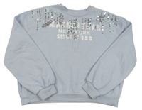 Svetlomodrá crop mikina s nápismi a flitrami River Island