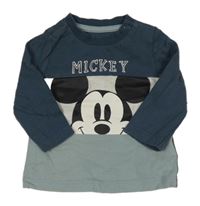 Šedomodro-bielo-zelené tričko s Mickeym C&A
