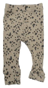 Béžovo-šedé žebrované tepláky s leopardím vzorem 