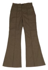 Hnědo-černé kostkované flare kalhoty